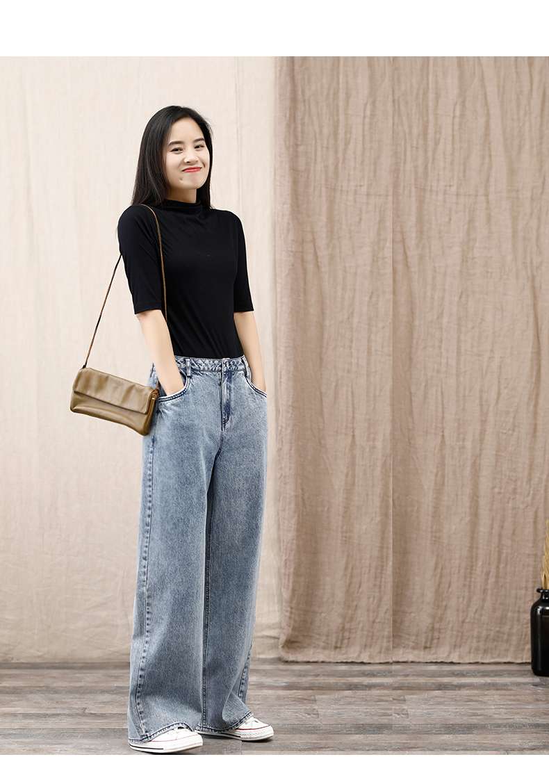 40代ファッション レディース 大人カジュアル ワイドデニムパンツ