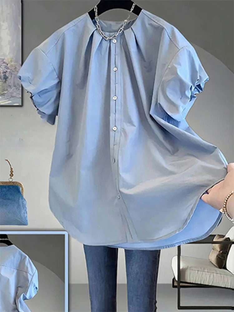 40代ファッション レディース エレガントパフスリーブオーバーサイズシャツ
