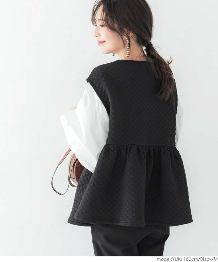 40代ファッション レディース キルティングフレアベスト