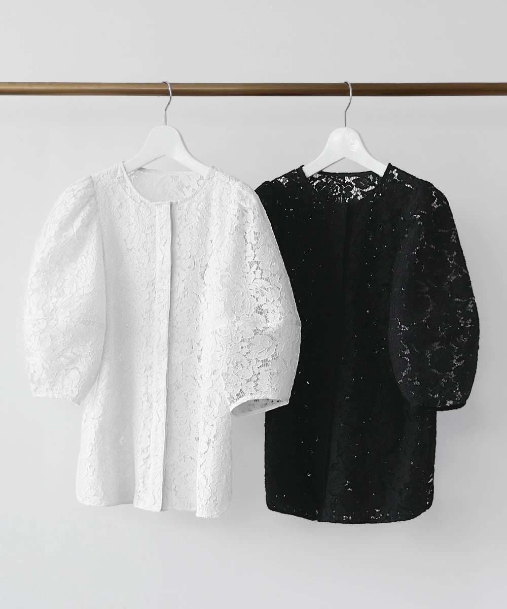 40代ファッション レディース レース編みパフスリーブジャケット