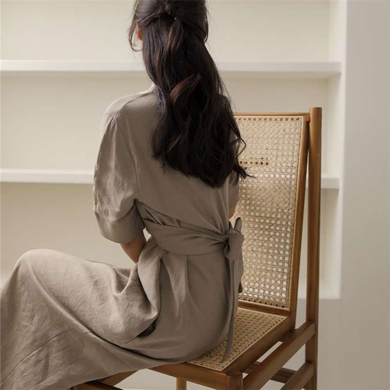 40代ファッション レディース エレガントツイストデザイン リネンワンピース