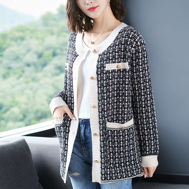 40代ファッション レディース 上品チェック柄カーディガンコート