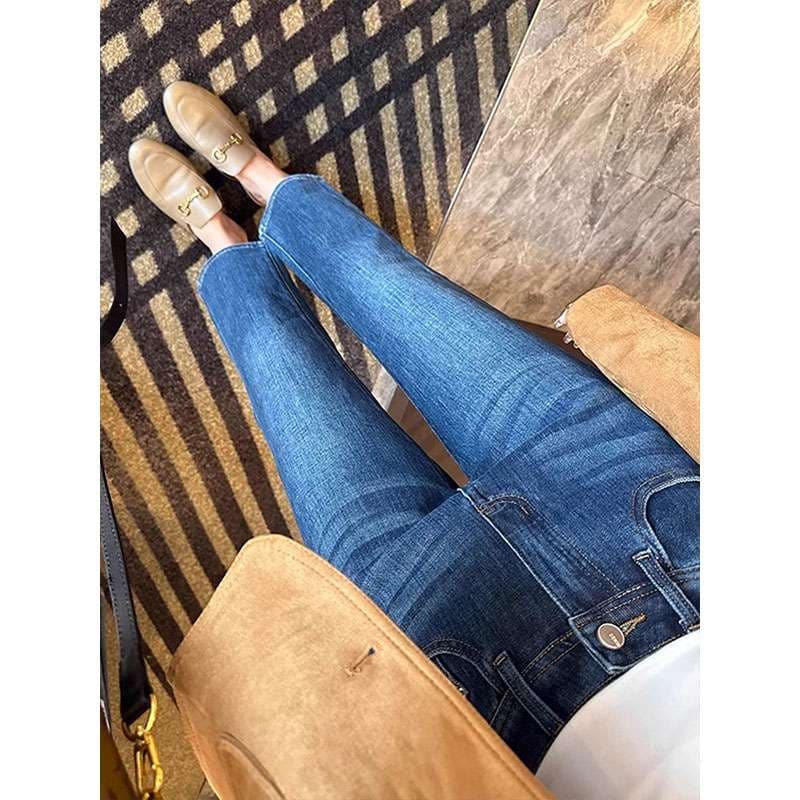 40代ファッション レディース ハイウエストストレートデニムパンツ