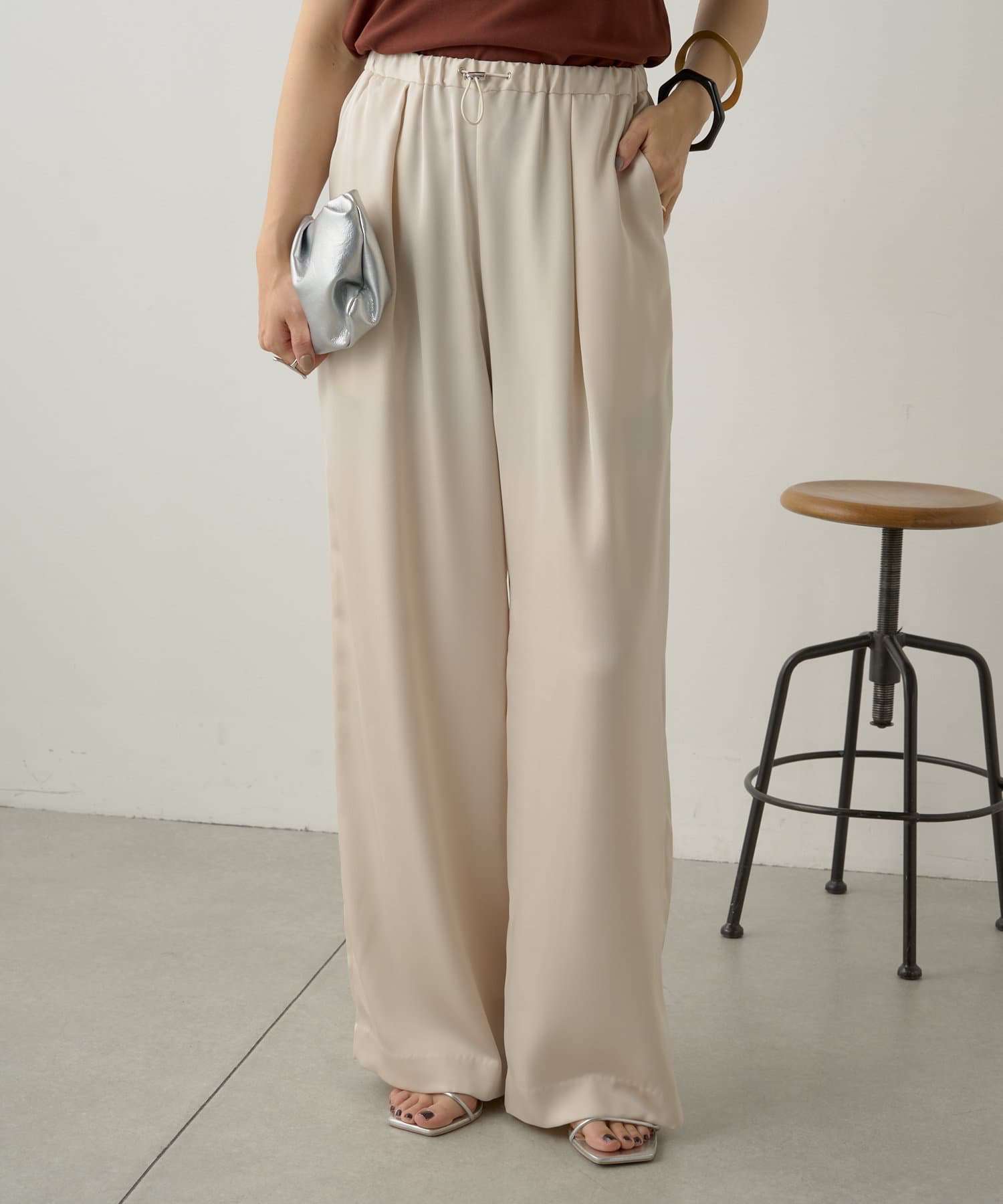 40代ファッション レディース エレガントドレープワイドパンツ