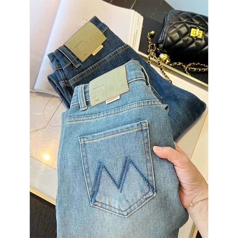 40代ファッション レディース ハイウエストストレートデニムパンツ