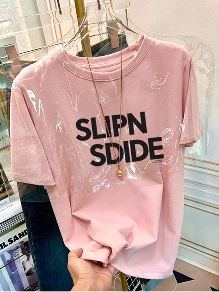 40代ファッション レディース ロゴ入り Tシャツ シンプル カジュアル