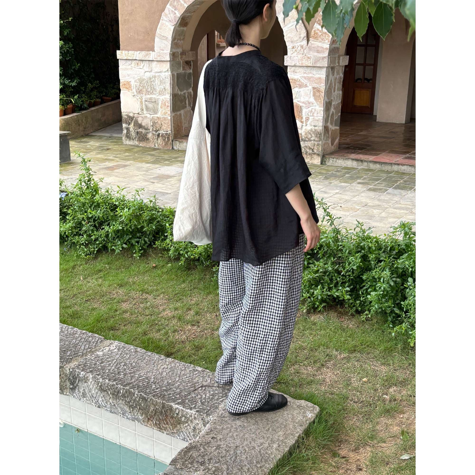 40代ファッション レディース ゆったりリネンシャツブラウス