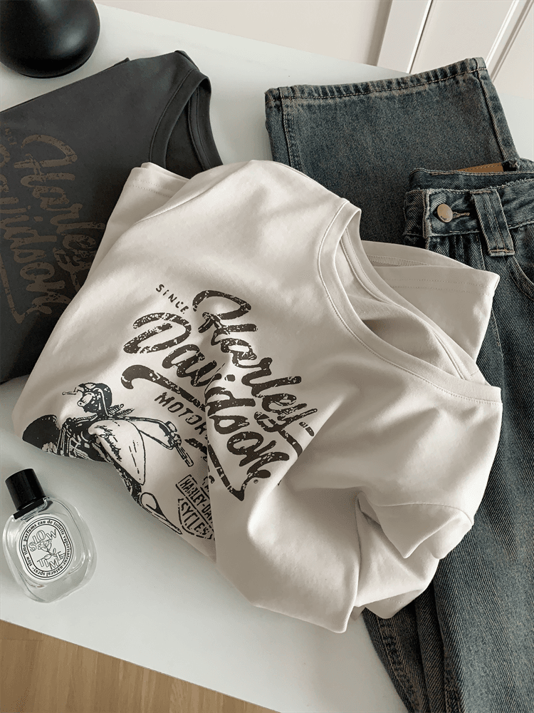 40代ファッション レディース ヴィンテージ風ハーレーダビッドソンTシャツ