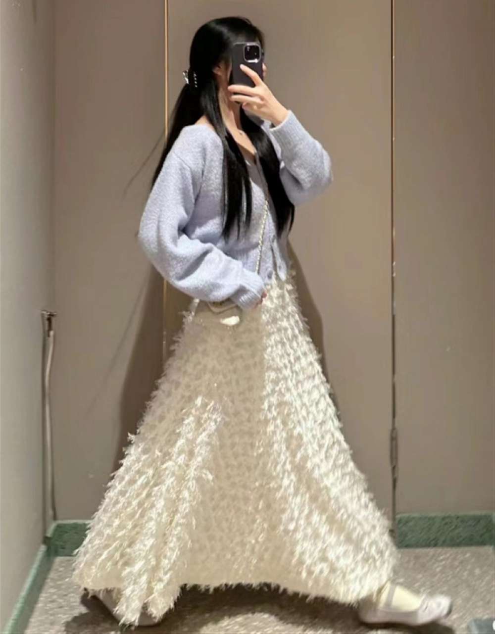 40代ファッション レディース フェザータッチ ロングスカート