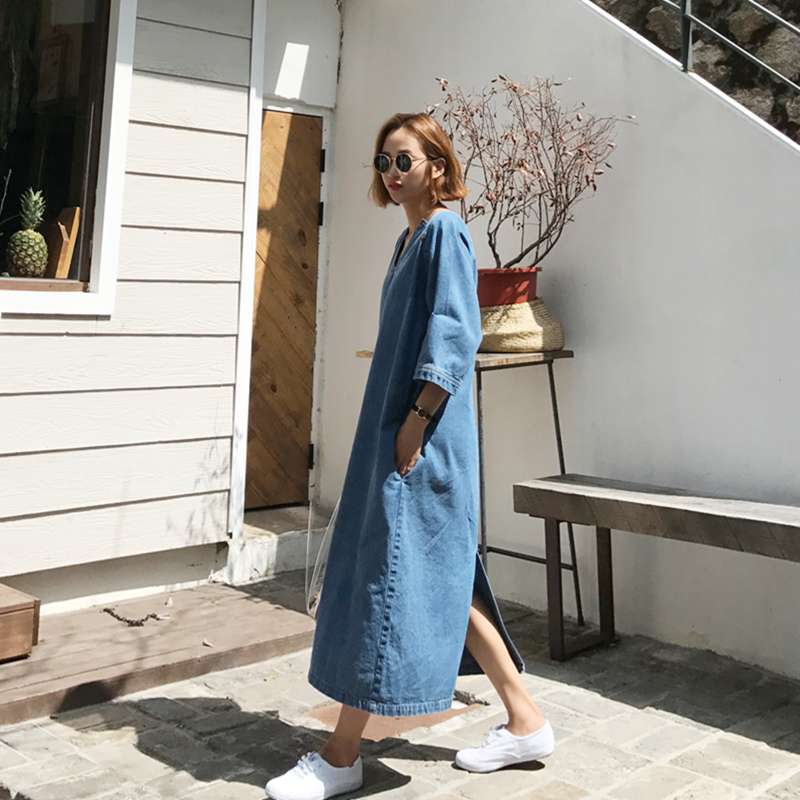 40代ファッション レディース ゆったりデニムワンピース