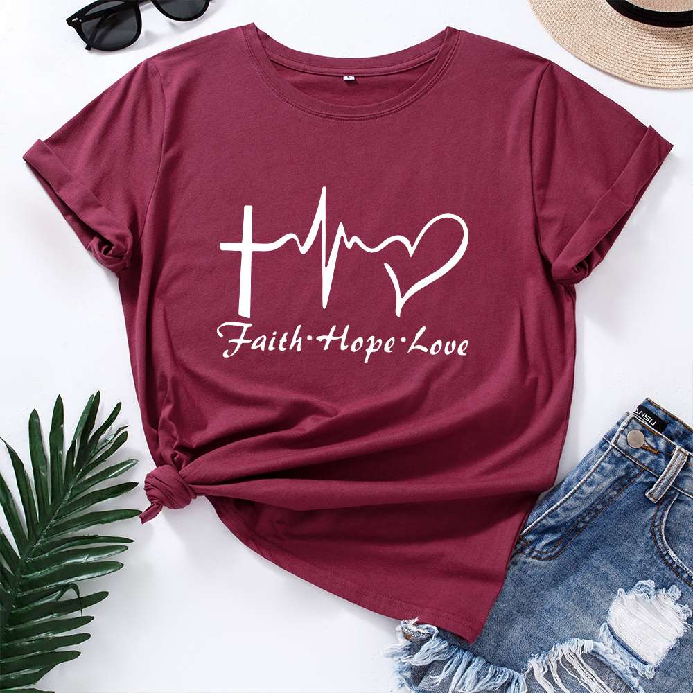 40代ファッション レディース 信仰・希望・愛のメッセージTシャツ