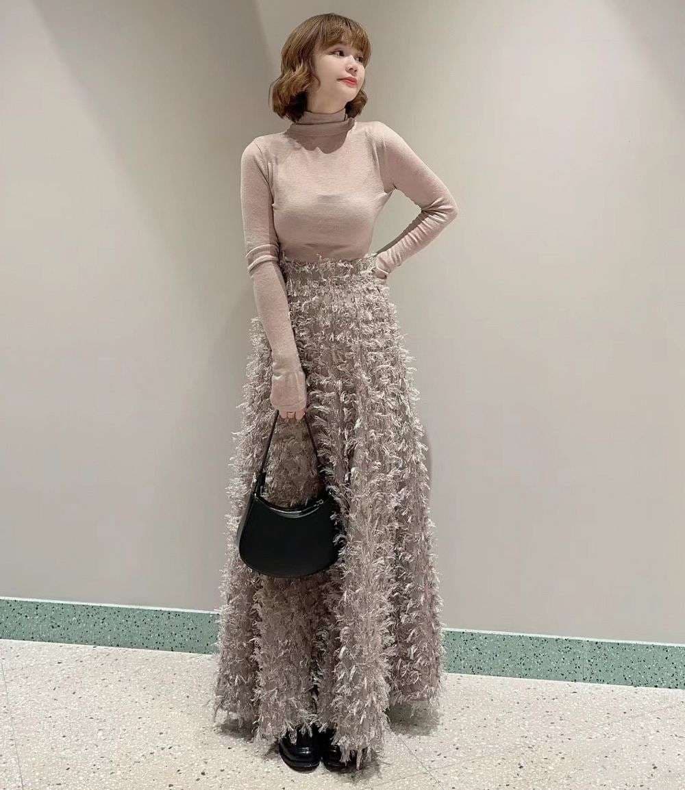 40代ファッション レディース フェザータッチ ロングスカート