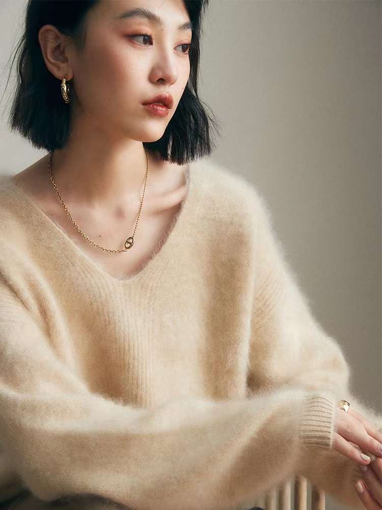 40代ファッション レディース ソフトカシミヤ大人Vネックプルオーバー