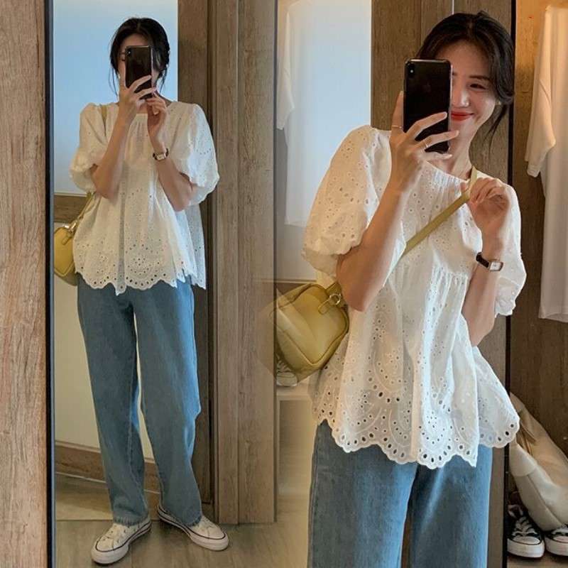 40代ファッション レディース 刺繍レースフリルブラウス