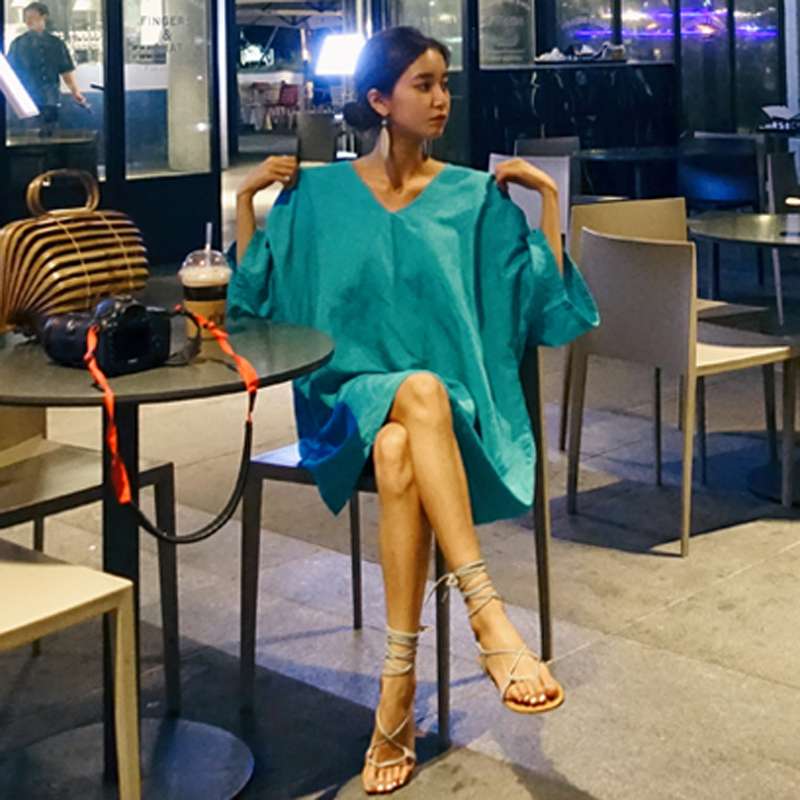 40代ファッション エレガントVネックオーバーサイズチュニック