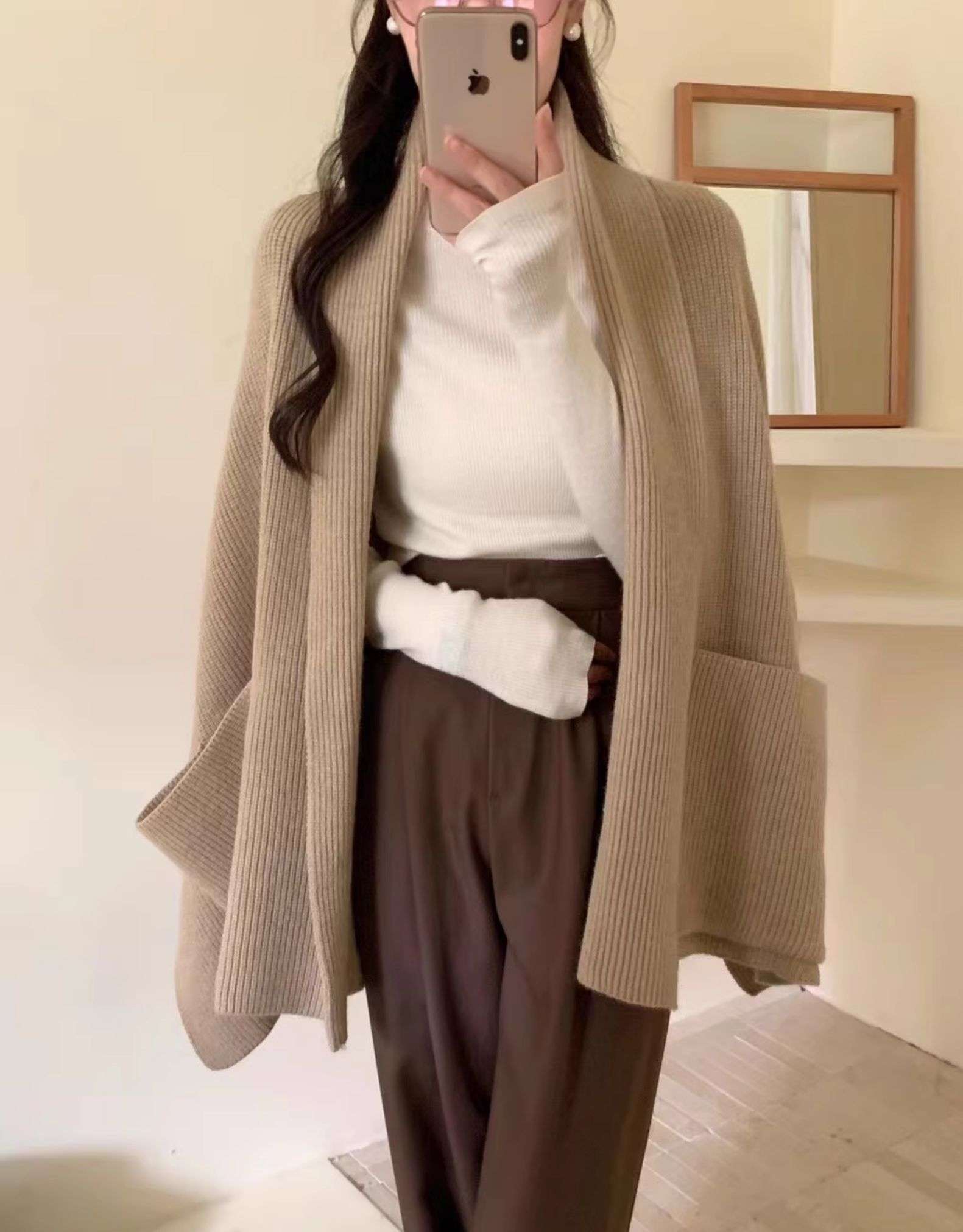 40代レディースファッション しなやかドレープニットポンチョ