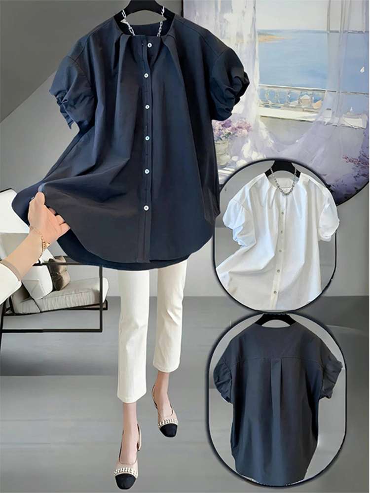 40代ファッション レディース エレガントパフスリーブオーバーサイズシャツ