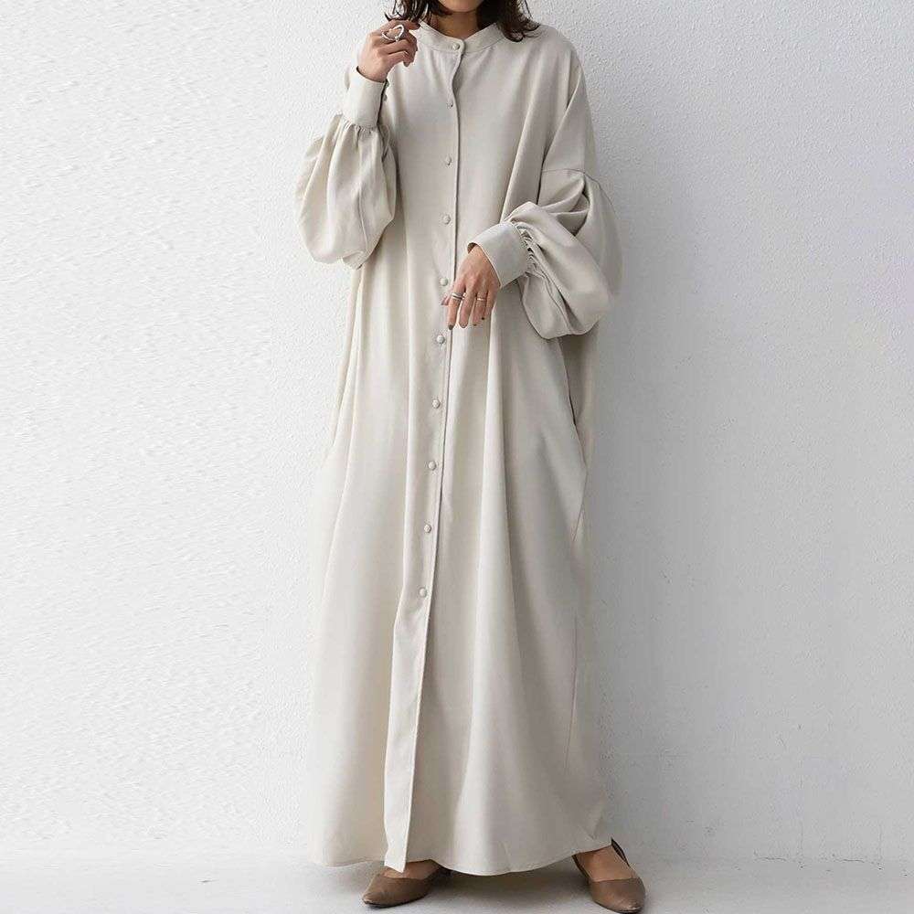 40代ファッション レディース ゆったりシルエットの長袖マキシワンピース