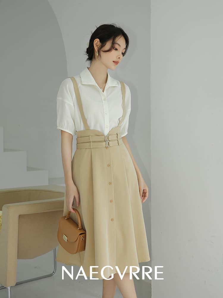 40代ファッション 40代ファッション サスペンダー付きフレアスカート