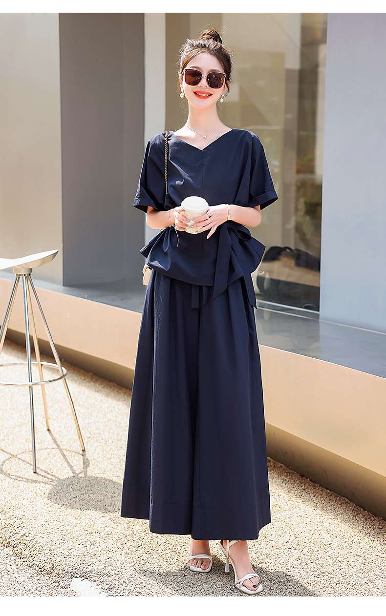 40代ファッション レディース エレガントリボンウエストマークセットアップ