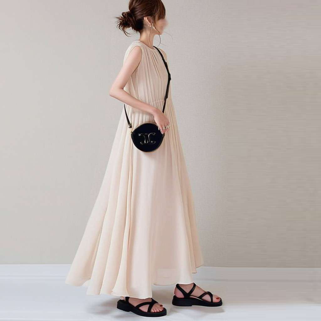 40代ファッション レディース エレガントマキシ丈シフォンワンピース