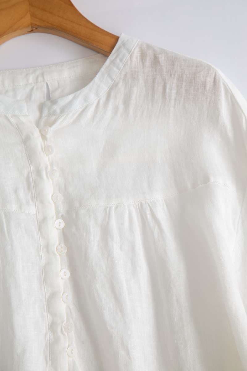 40代ファッション レディース ナチュラルリネン ふんわりギャザーブラウス