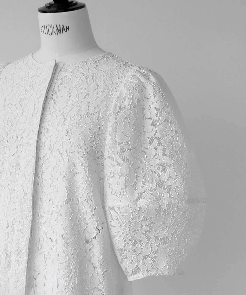 40代ファッション レディース レース編みパフスリーブジャケット