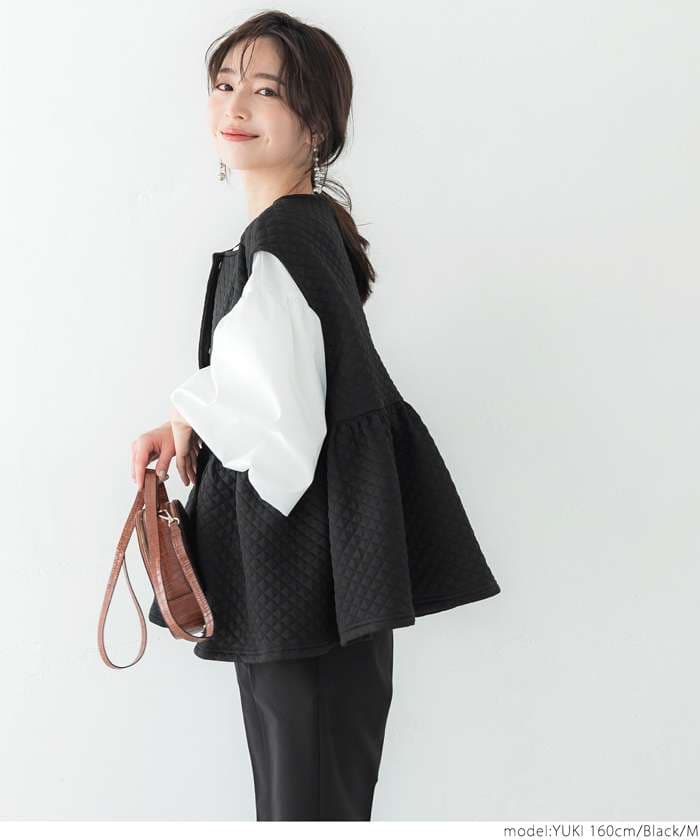 40代ファッション レディース キルティングフレアベスト