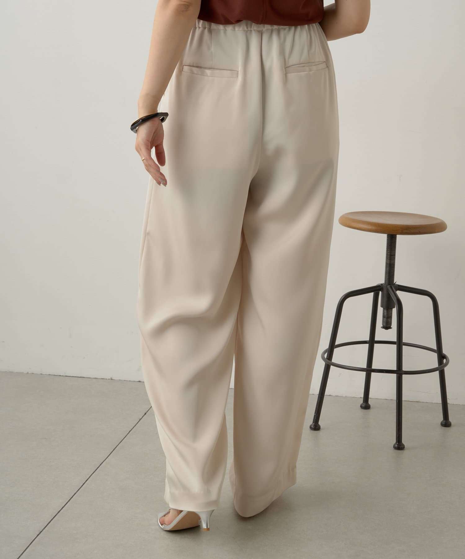 40代ファッション レディース エレガントドレープワイドパンツ