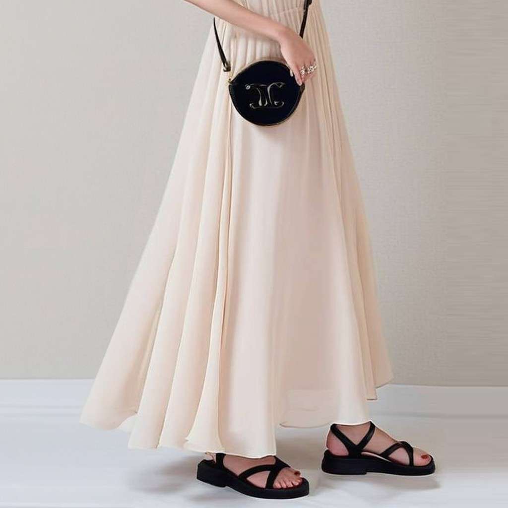 40代ファッション レディース エレガントマキシ丈シフォンワンピース