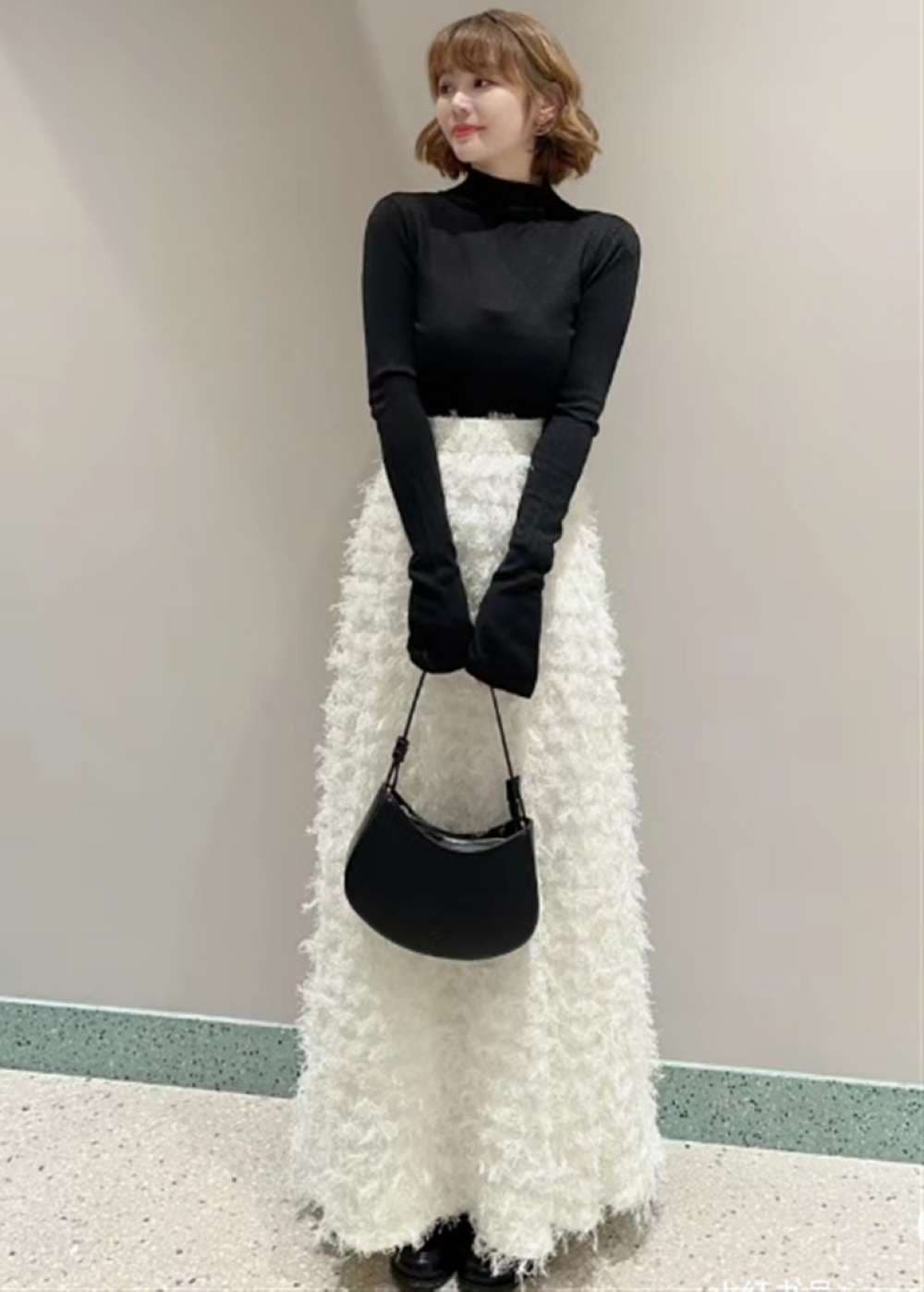 40代ファッション レディース フェザータッチ ロングスカート