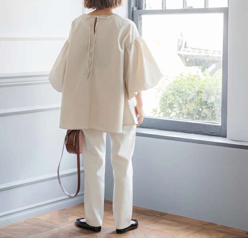 40代ファッション レディース エレガントパフスリーブセットアップ