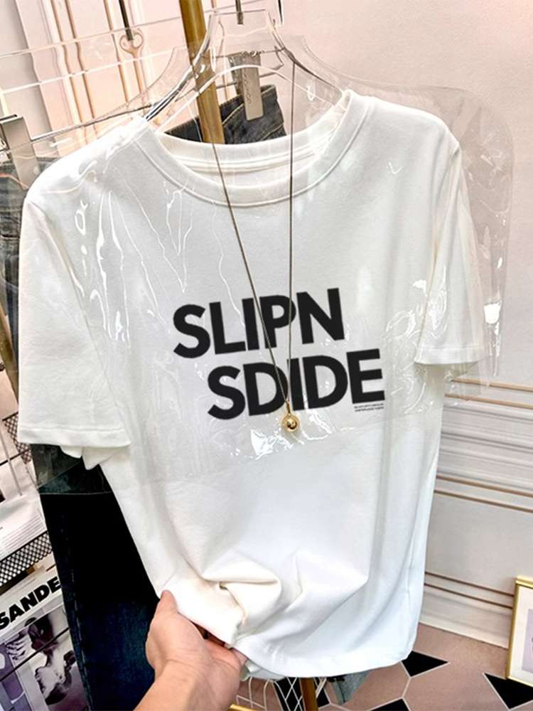 40代ファッション レディース ロゴ入り Tシャツ シンプル カジュアル