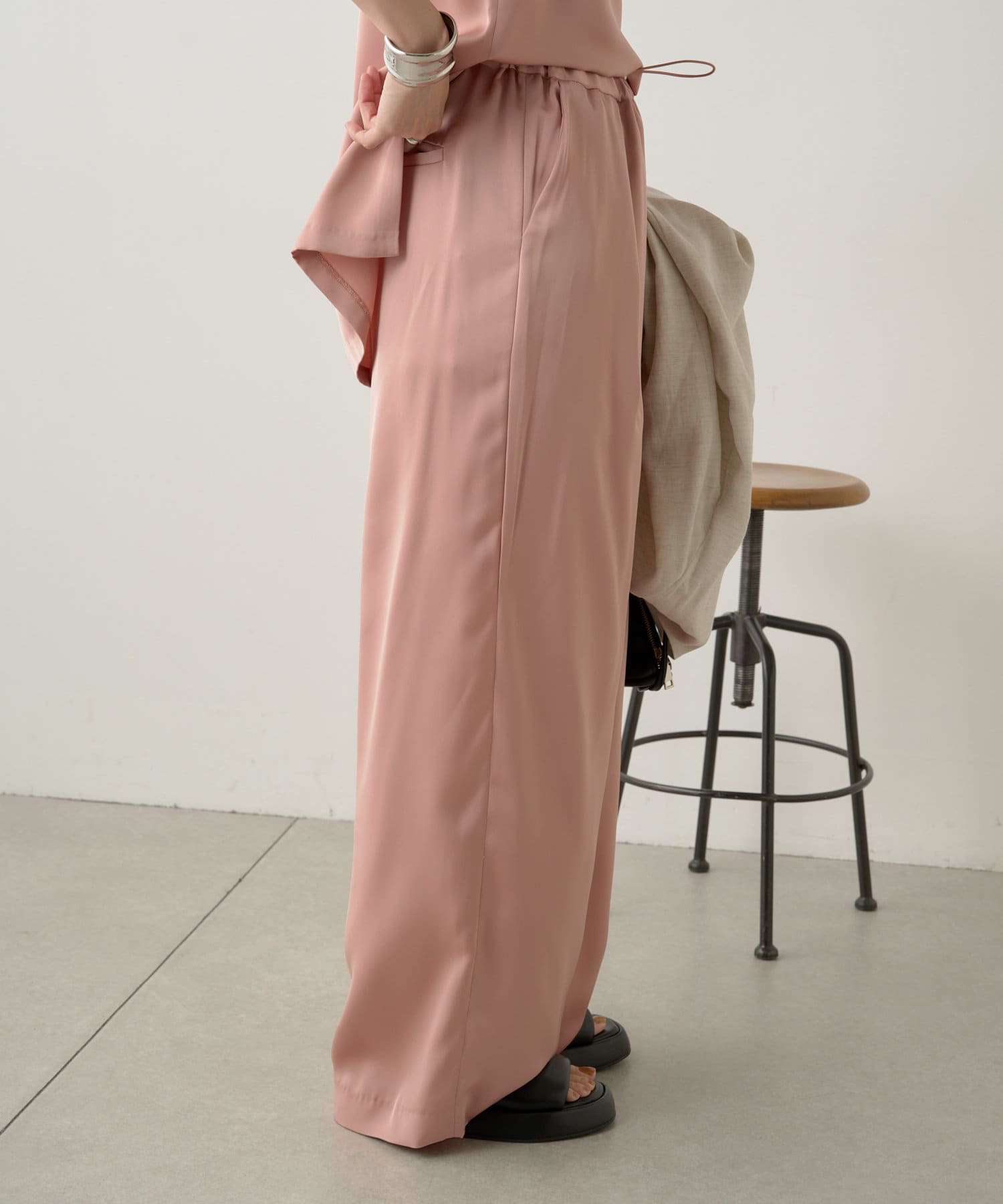 40代ファッション レディース エレガントドレープワイドパンツ
