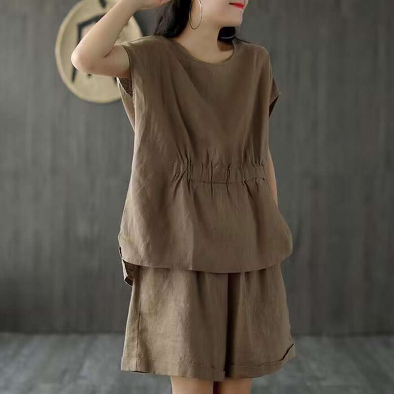 40代ファッション レディース 大人カジュアル リネン混ツーピースセット