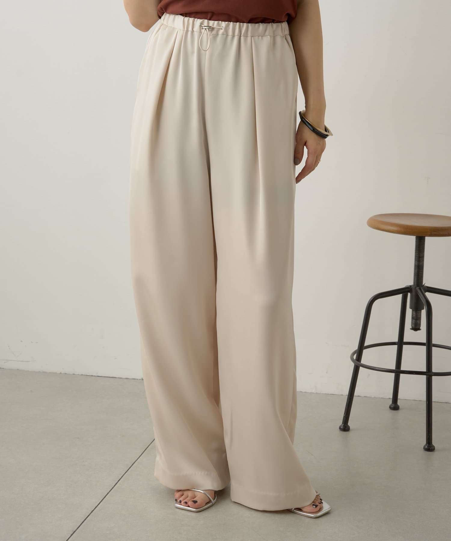 40代ファッション レディース エレガントドレープワイドパンツ