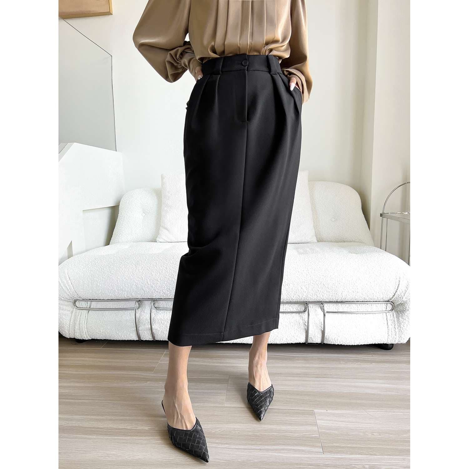 40代ファッション レディース エレガントなハイウエストロングスカート