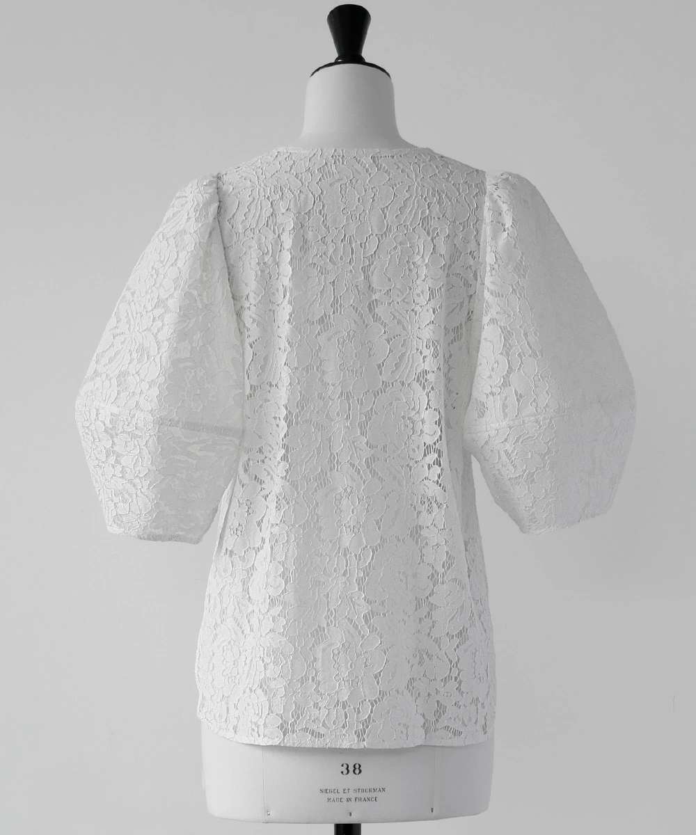 40代ファッション レディース レース編みパフスリーブジャケット