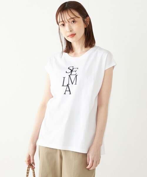 40代ファッション レディース エレガント系ロゴ入りTシャツ