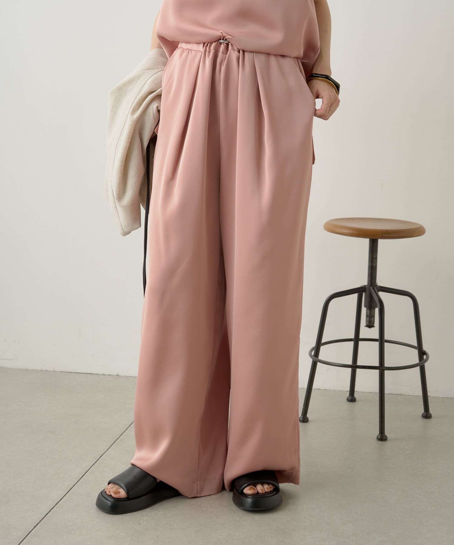 40代ファッション レディース エレガントドレープワイドパンツ