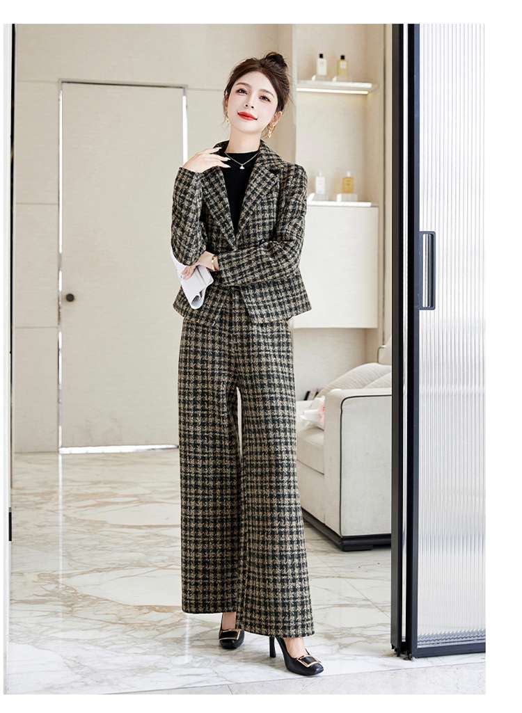 40代ファッション レディース エレガントチェック柄パンツスーツ