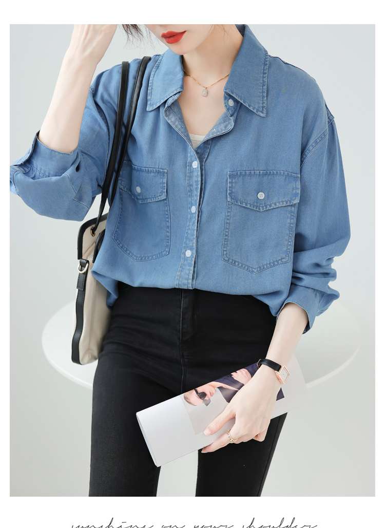40代ファッション レディース ゆったりシルエットのデニムシャツ