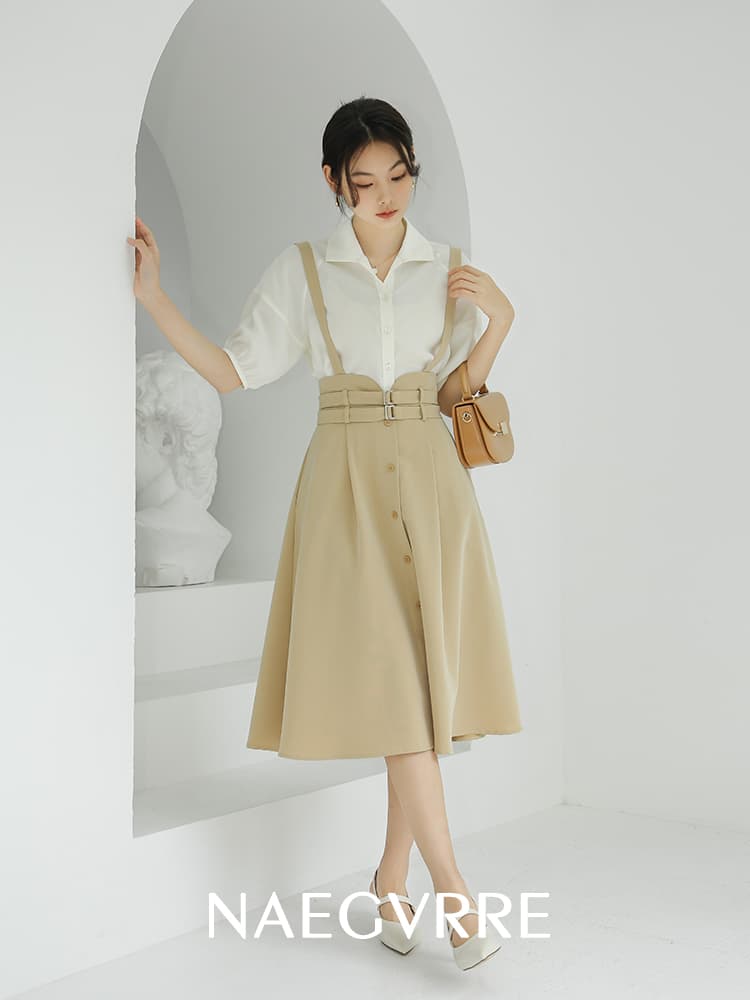 40代ファッション 40代ファッション サスペンダー付きフレアスカート