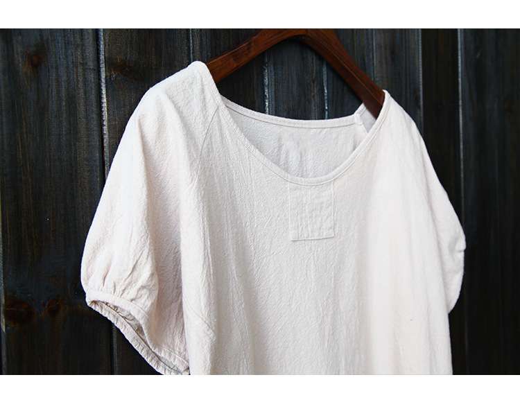 40代ファッション レディース 大人のゆったりナチュラルリネン半袖カットソー