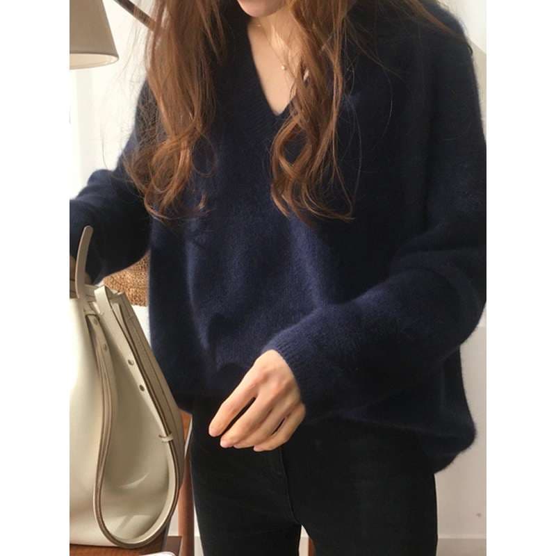 40代レディースファッション ふんわり深Vネックニットプルオーバー