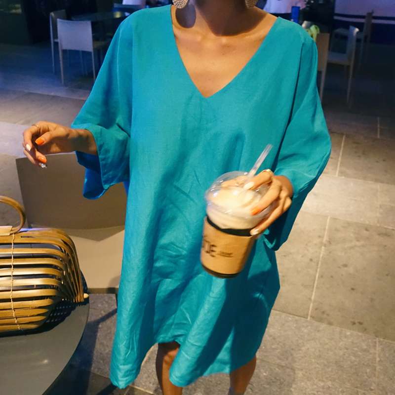 40代ファッション エレガントVネックオーバーサイズチュニック