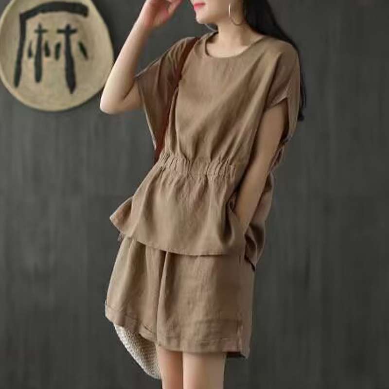 40代ファッション レディース 大人カジュアル リネン混ツーピースセット