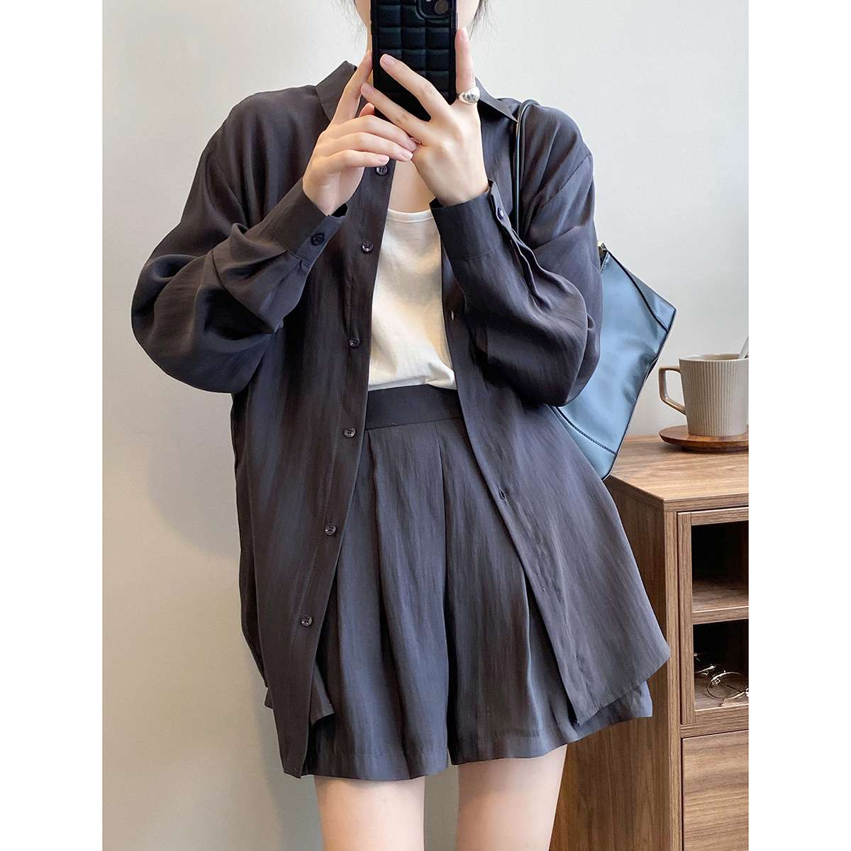 40代ファッション レディース セットアップ シャツ ショートパンツ