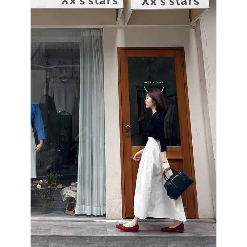 40代ファッション レディース ホワイト ハイウエスト フレア スカート シック