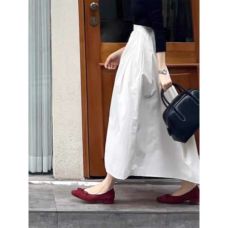 40代ファッション レディース ホワイト ハイウエスト フレア スカート シック